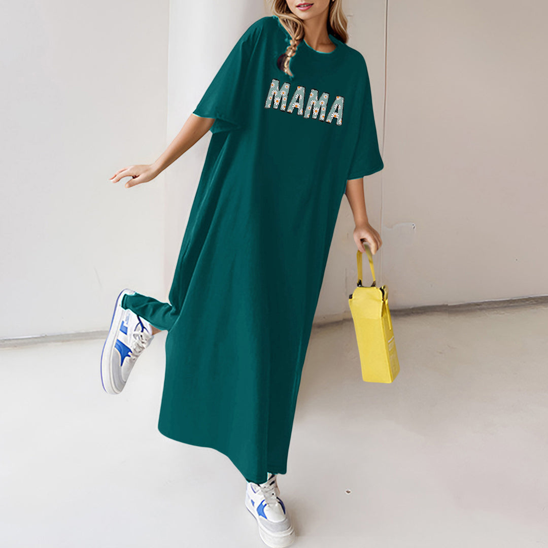 Damen nan florales Statement-Maxikleid im Oversize-T-Shirt-Stil mit Rundhalsausschnitt Drune