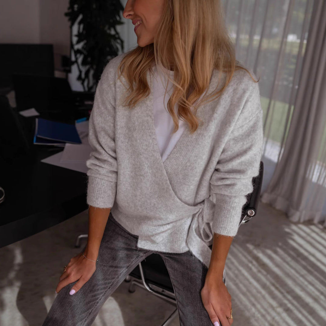 Damen lässiger Wickelstrickpullover mit weichem Material und modischem Design Drune