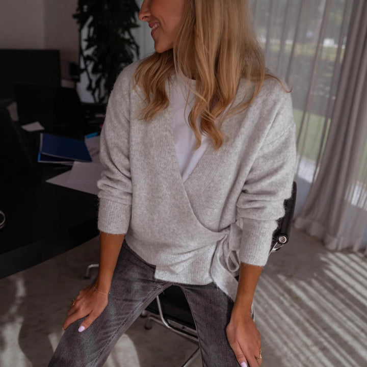 Damen lässiger Wickelstrickpullover mit weichem Material und modischem Design Drune