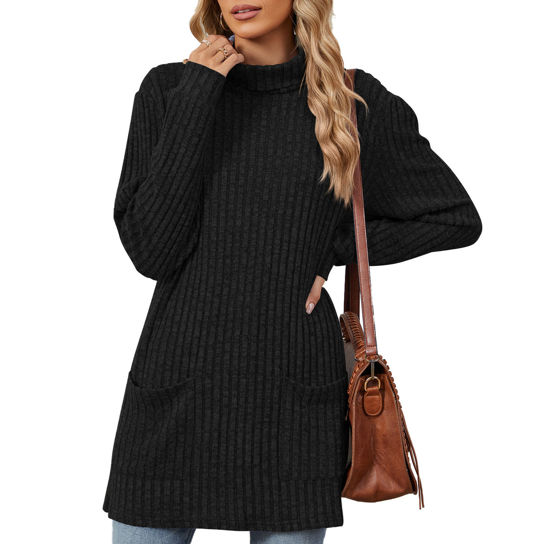 Damen Oversize Strickpullover mit hochgeschlossenem Kragen und praktischen Taschen Drune