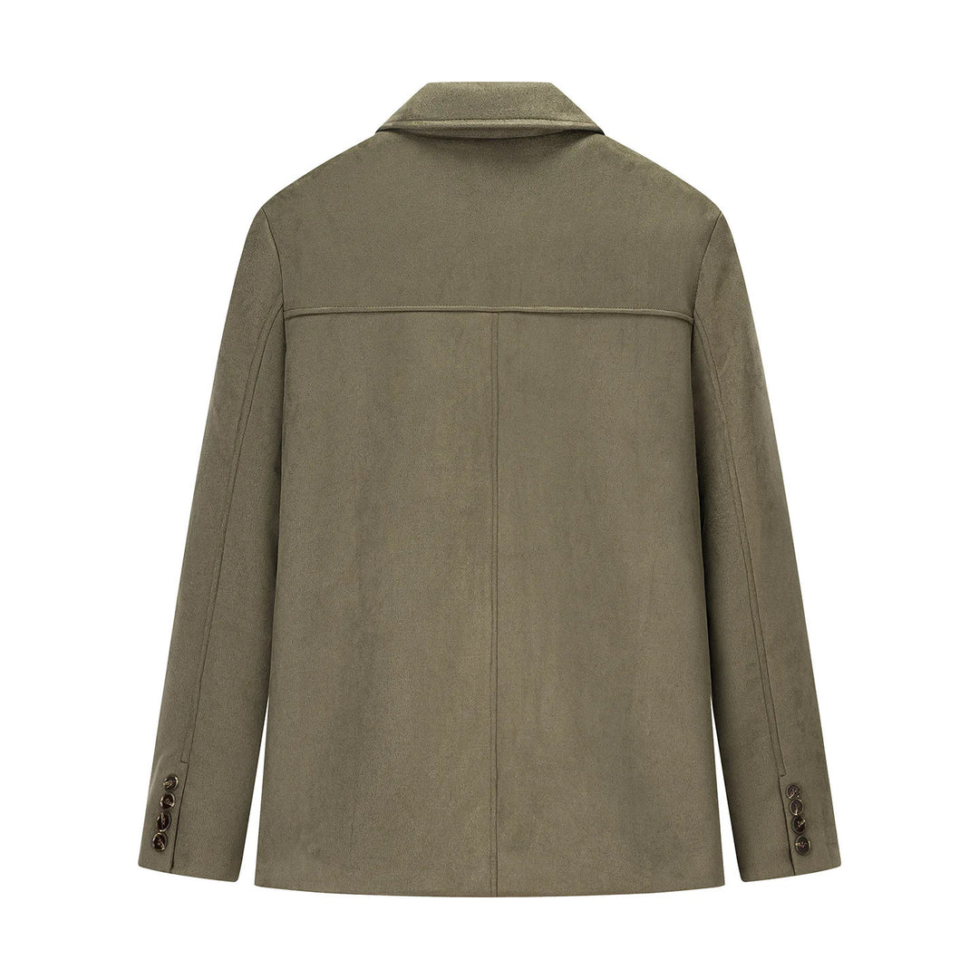 Damen nan kurzer Wollblend-Blazer-Mantel mit geradem Schnitt, Reverskragen und Pattentaschen Drune