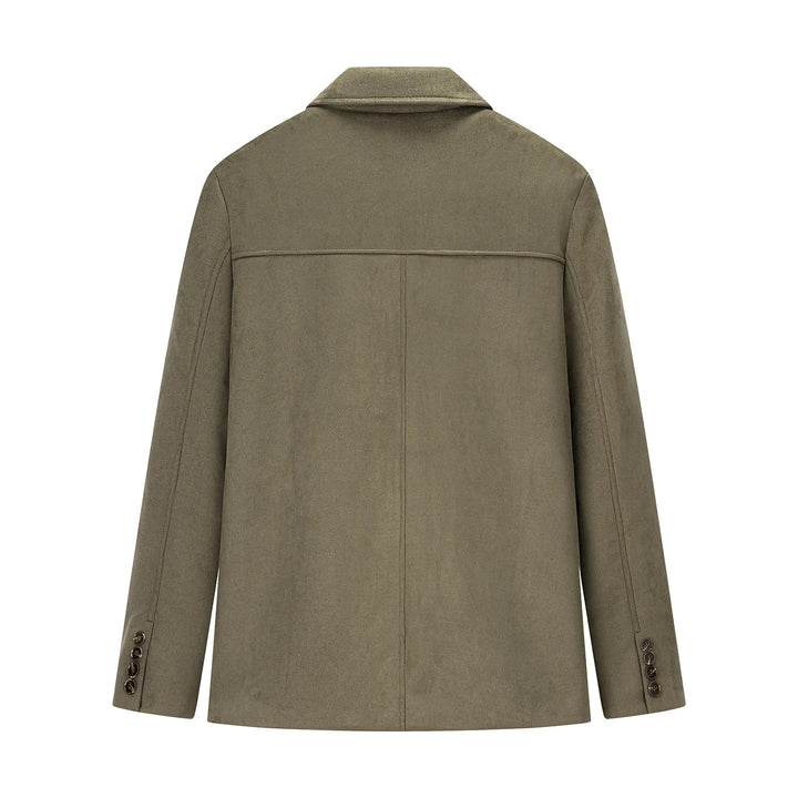 Damen nan kurzer Wollblend-Blazer-Mantel mit geradem Schnitt, Reverskragen und Pattentaschen Drune