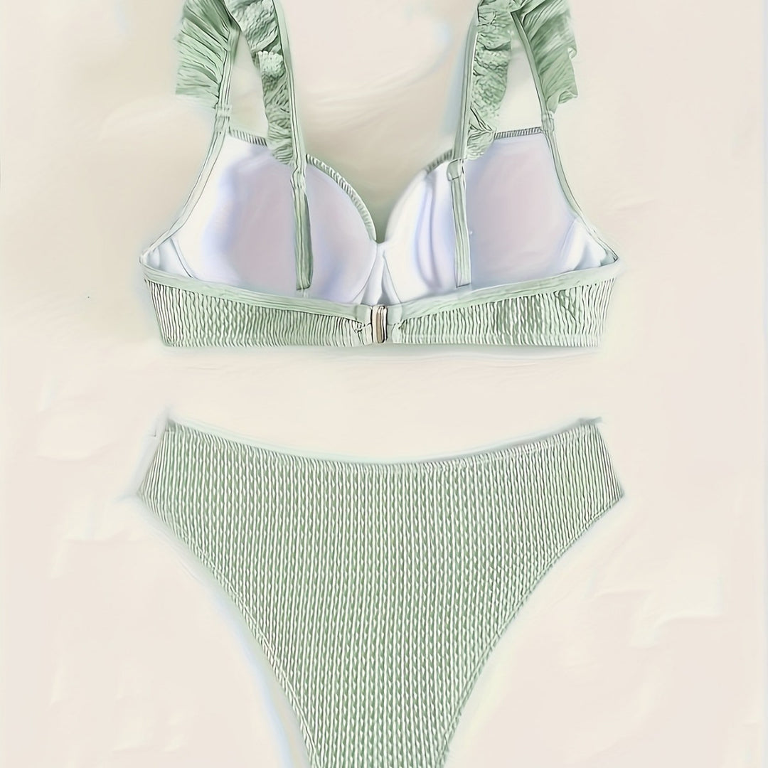 Damen Bikini-Set mit gerafftem Oberteil und hoch geschnittenem Höschen Drune