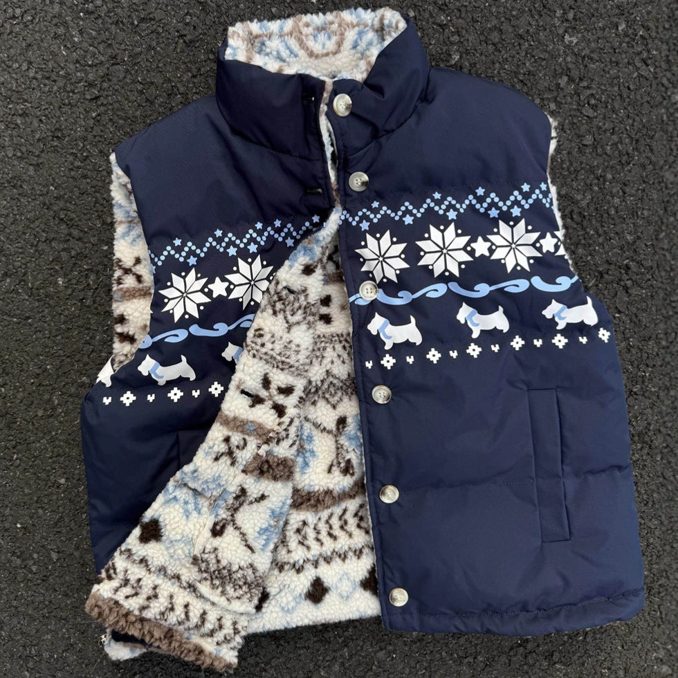 Damen Gemusterte Teddy‑Fleece Weste mit Stehkragen und gesteppter Innenfütterung Drune
