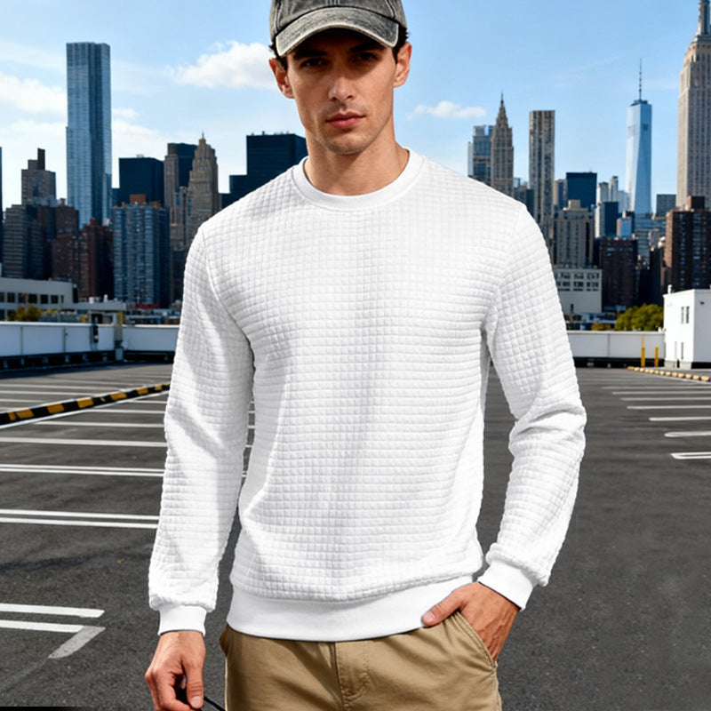 Herren Strukturierter Waffelstrick-Pullover aus Baumwollmix mit Rundhalsausschnitt Drune