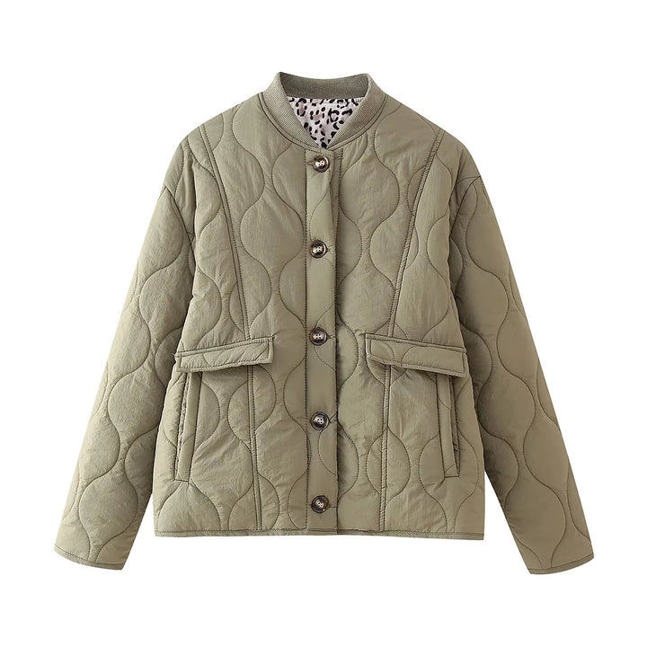 Damen nan gesteppte Übergangsjacke mit Rippkragen und Pattentaschen Drune