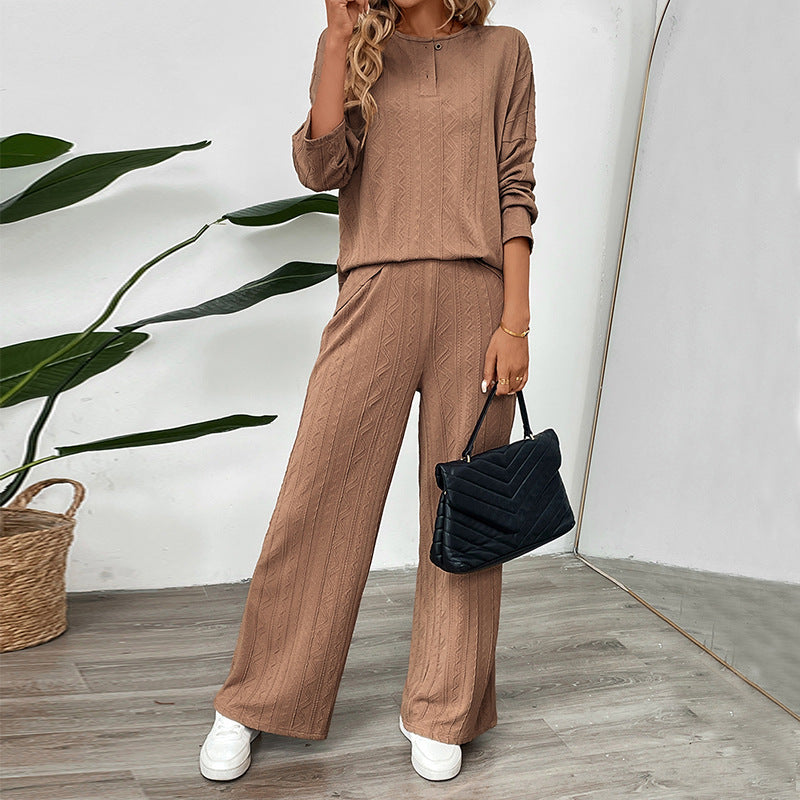 Damen Lässiges Strickanzug mit weitem Bein Drune