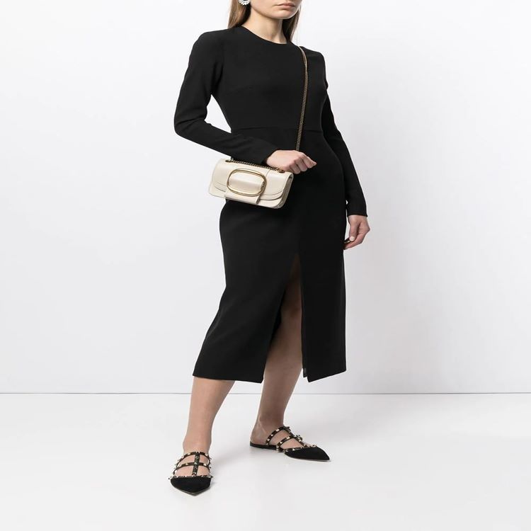 Damen Tailliertes Midikleid mit langem Arm, vorderlichem Schlitz und cleanem Tailoring Drune