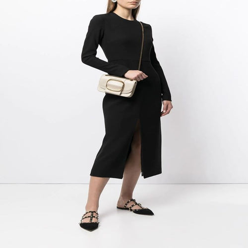 Damen Tailliertes Midikleid mit langem Arm, vorderlichem Schlitz und cleanem Tailoring Drune