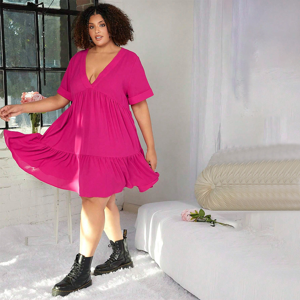 Damen lässiges Sommerkleid mit V-Ausschnitt und schwingendem Saum Drune