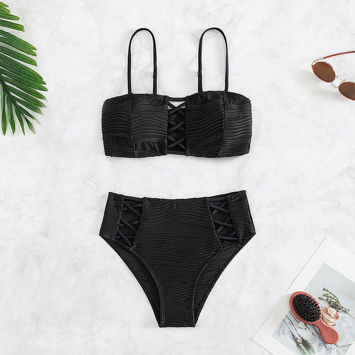 Damen Bikini-Set mit strukturierter Oberfläche und dekorativen Einsätzen Drune