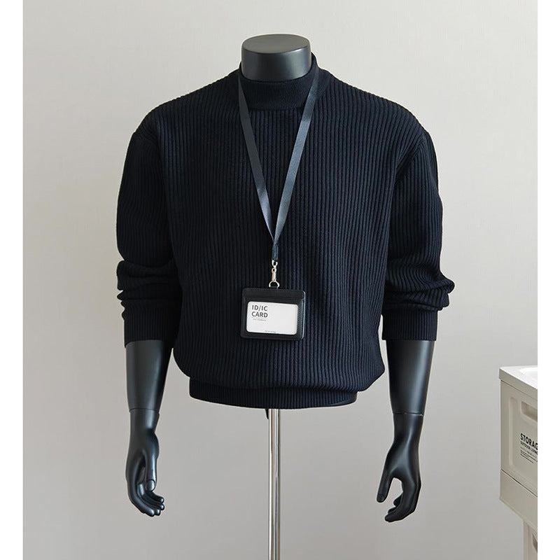 Herren Modischer Grobstrickpullover mit Stehkragen Drune