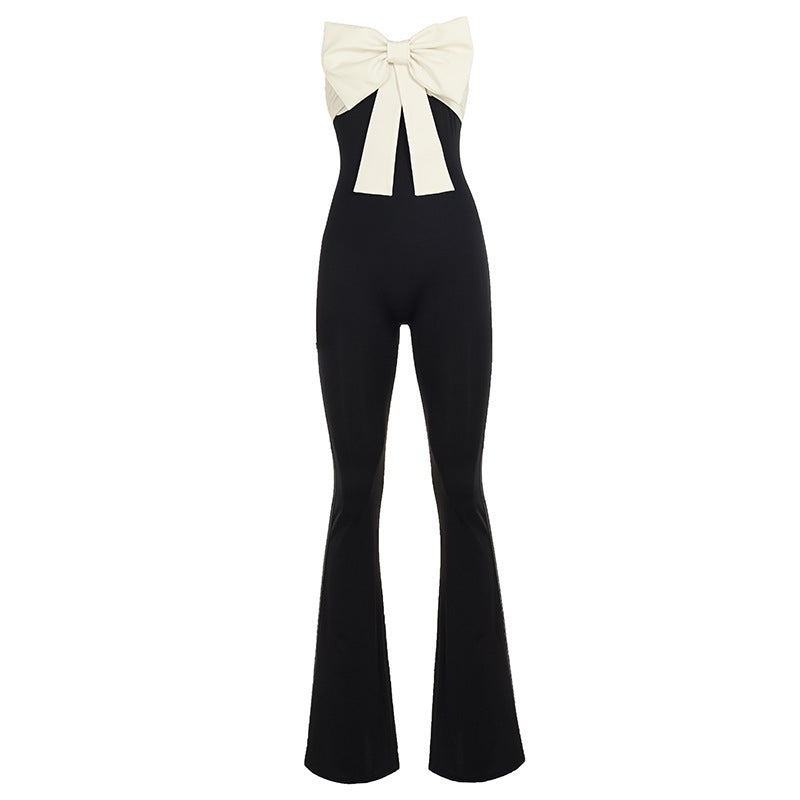 Damen eleganter Jumpsuit mit Schleifen-Akzenten und weiten Beinen Drune