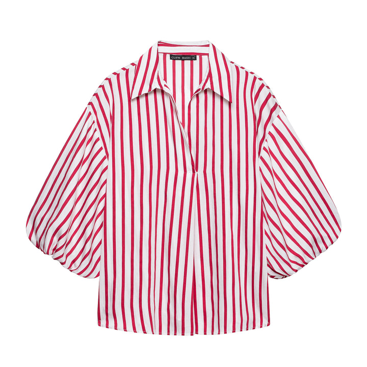 Damen Gestreifte Oversize-Bluse mit Ballonärmeln Drune