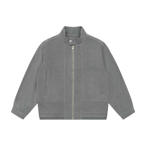 Herren Boxy-Wollmix-Zipblouson mit hohem Rippkragen und verdeckter Frontklappe Drune