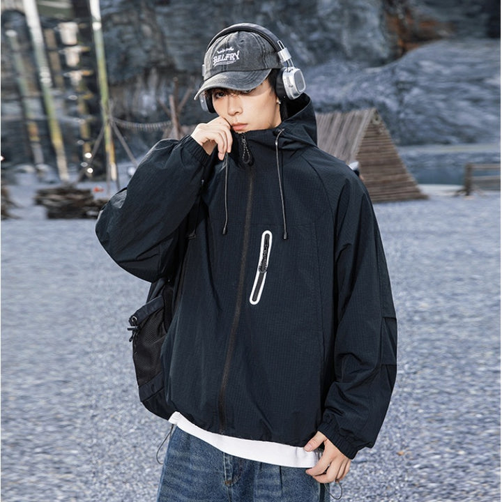 Herren Atmungsaktive Kapuzen-Fieldjacke mit verstaubarer Kapuze und reflektierendem Brustreißverschluss Drune