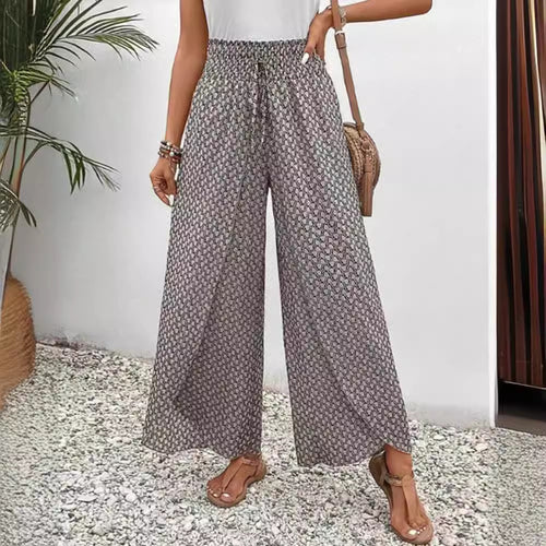 Damen nan weite Sommerhose mit gesmoktem Gummibund und Palazzo-Silhouette Drune