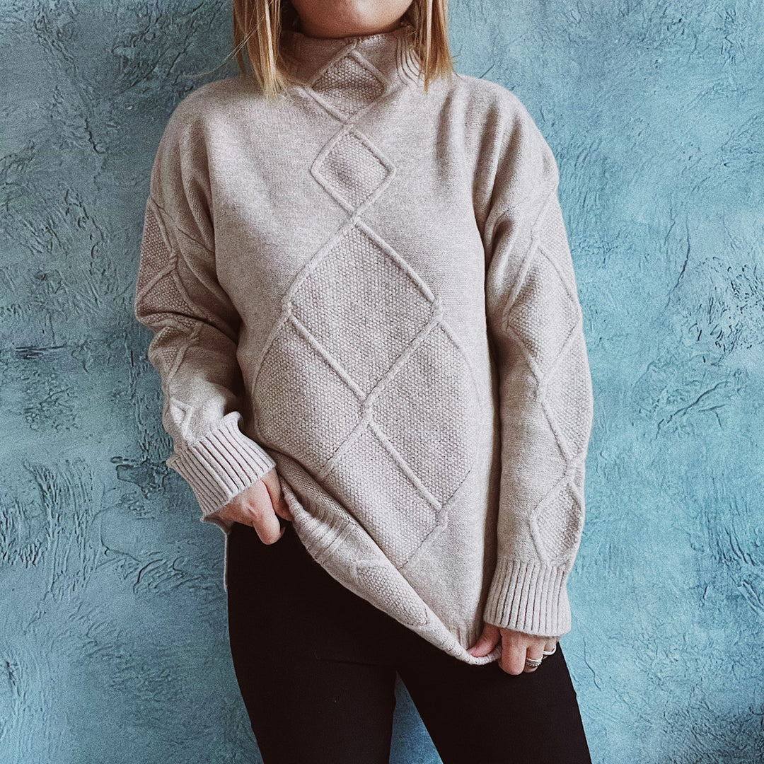 Damen Strickpullover mit modernem Rautenmuster Drune