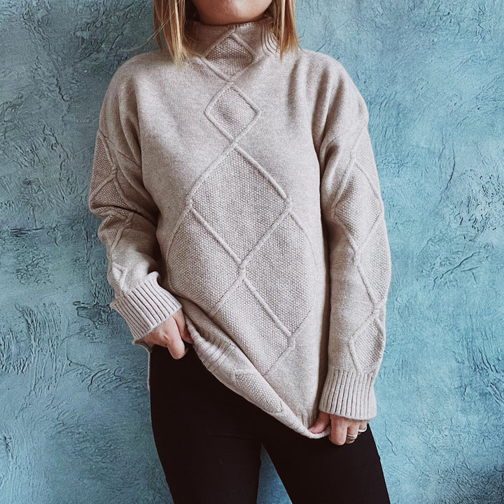 Damen Strickpullover mit modernem Rautenmuster Drune