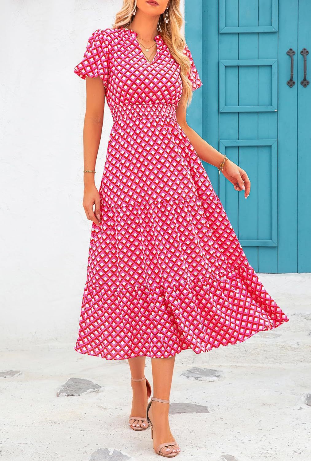 Damen Maxi-Kleid mit floralen Mustern und rüschendem Saum Drune