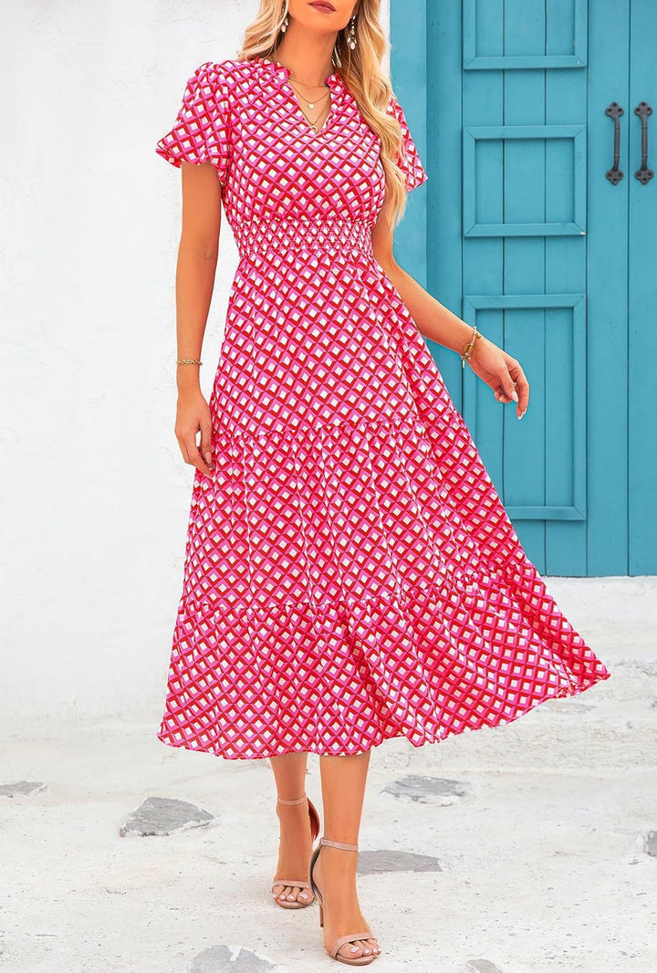 Damen Maxi-Kleid mit floralen Mustern und rüschendem Saum Drune