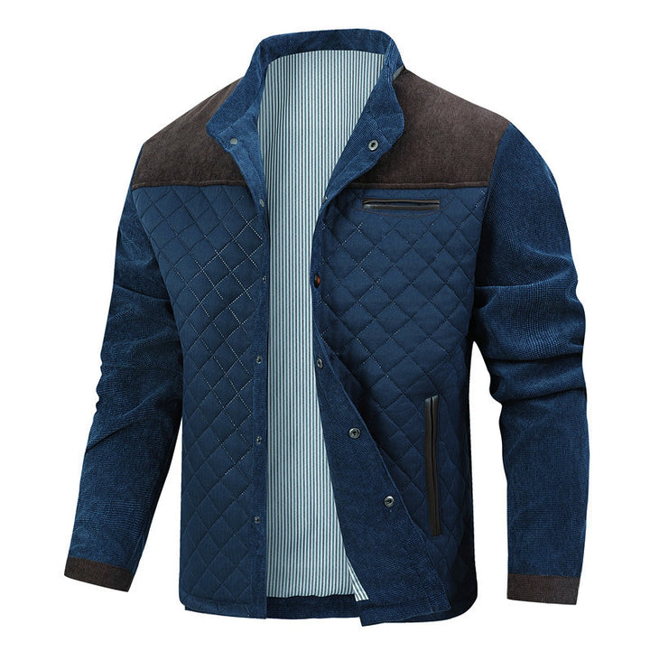 Herren Steppjacke im Cord-Mix mit Kontrast-Schulterpartie und verdeckter Druckknopfleiste Drune