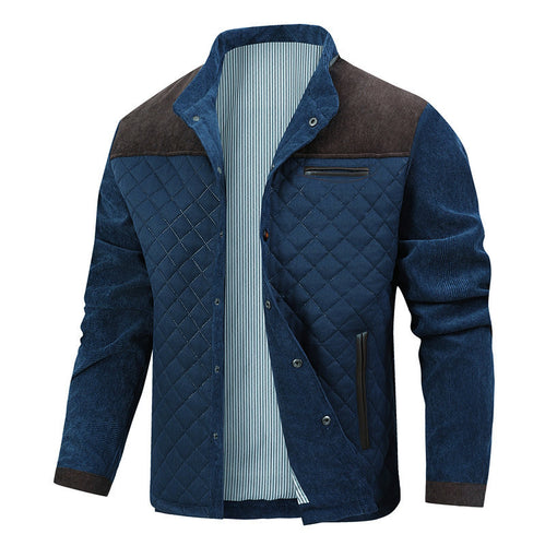Herren Steppjacke im Cord-Mix mit Kontrast-Schulterpartie und verdeckter Druckknopfleiste Drune