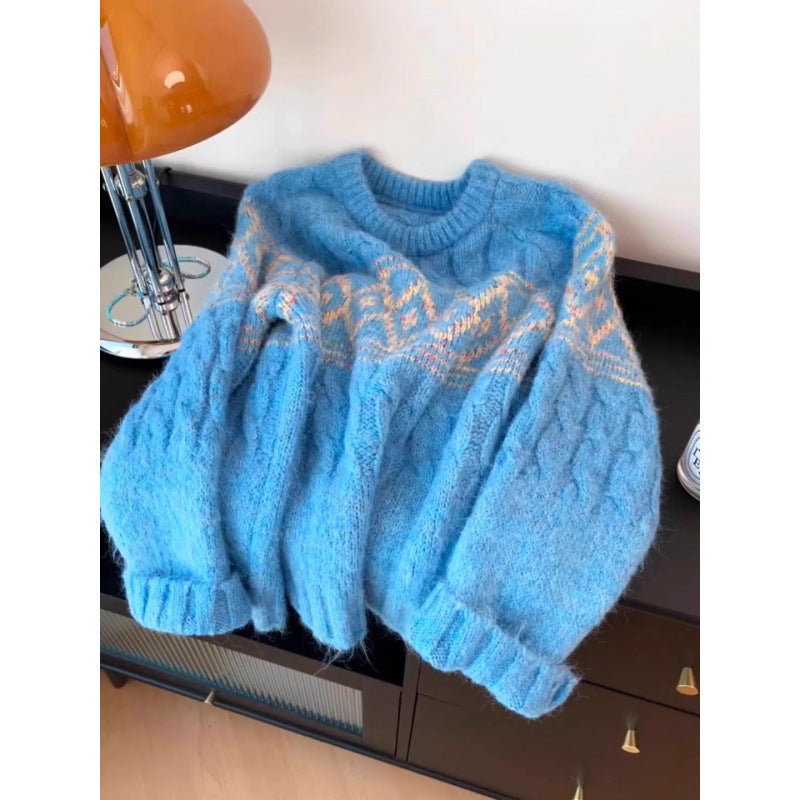 Damen Grobstrickpullover mit nordischem Muster und weichem Material Drune