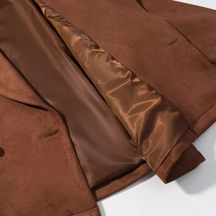 Damen nan taillierte Cropped-Wildlederoptik Jacke mit Schalkragen und Bindegürtel Drune