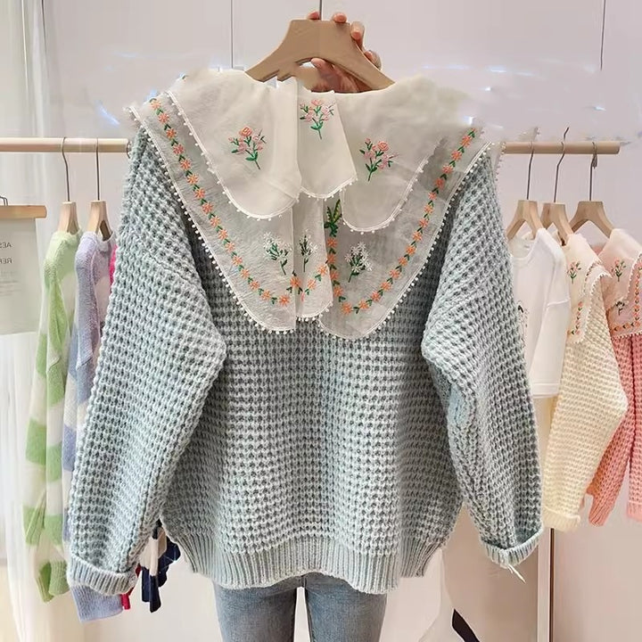 Damen gestickterCardigan mit weit geschnittenem Kragen Drune