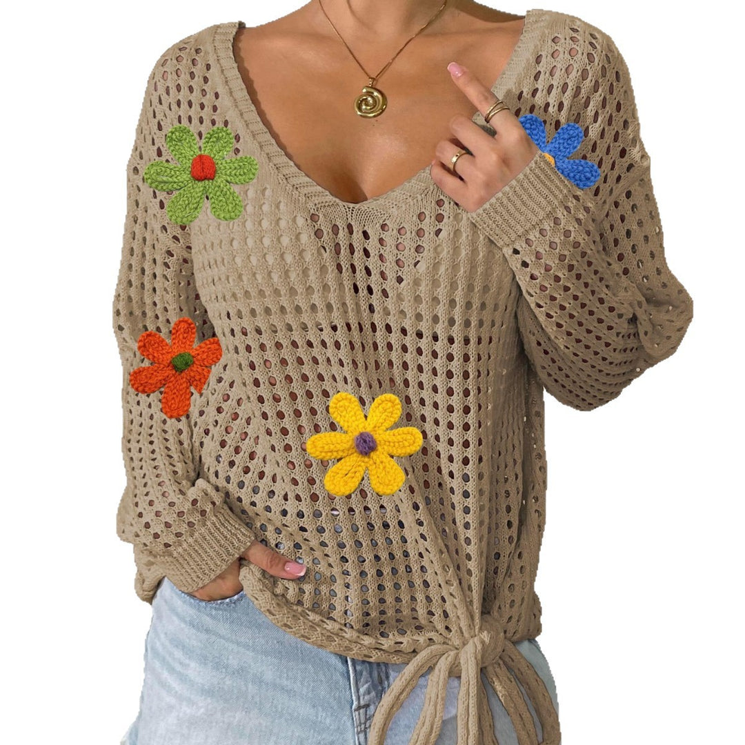 Damen Häkeloberteil mit Blumenapplikationen Drune