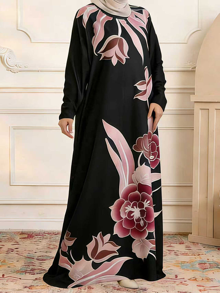 Damen Maxikleid im Kaftan-Stil mit handbemaltem Blumenprint Drune