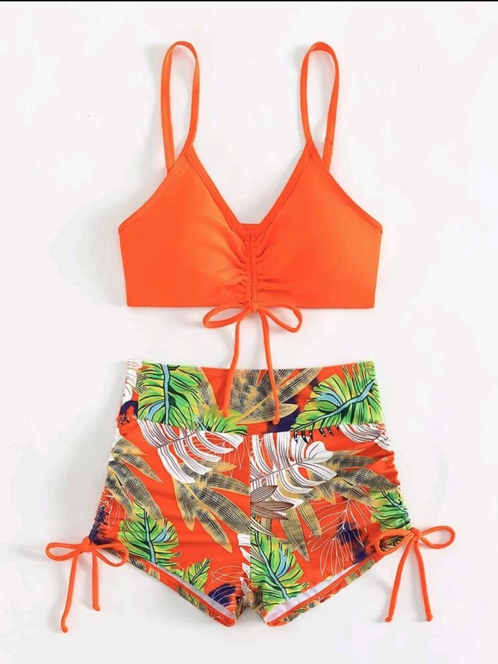 Damen Zweiteiliges Bikini-Set mit sportlichem Oberteil und hochgeschnittenen Shorts Drune