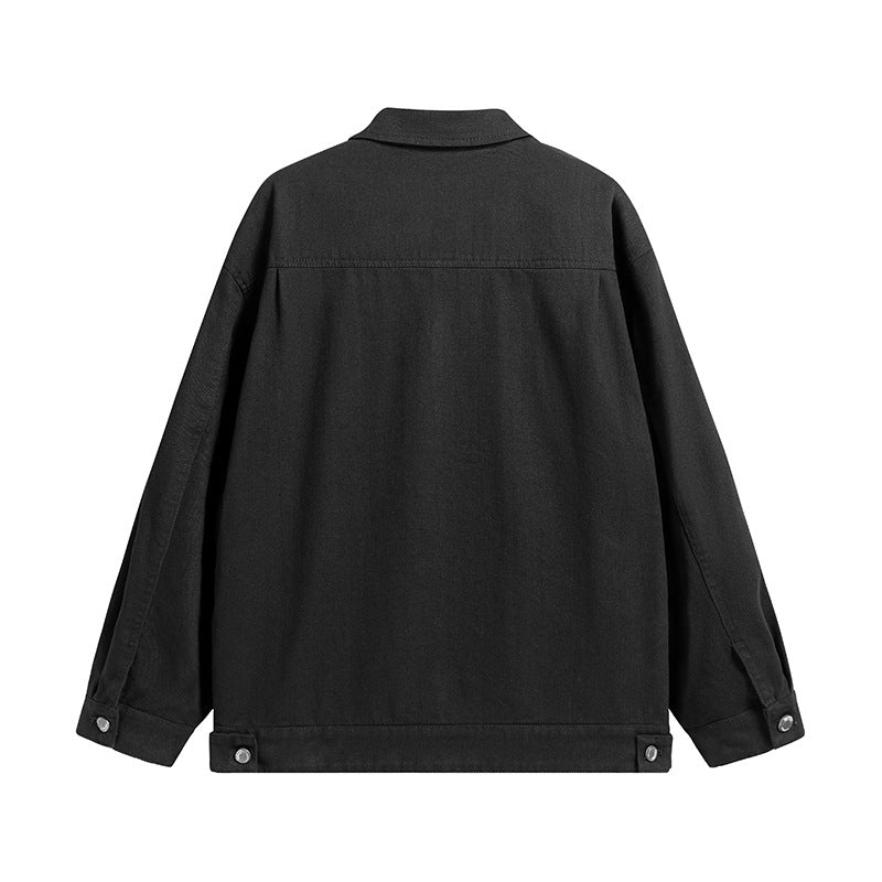 Herren Oversize Canvas-Utility-Jacke mit aufgesetzten Multifunktions-Taschen und Druckknopfleiste Drune