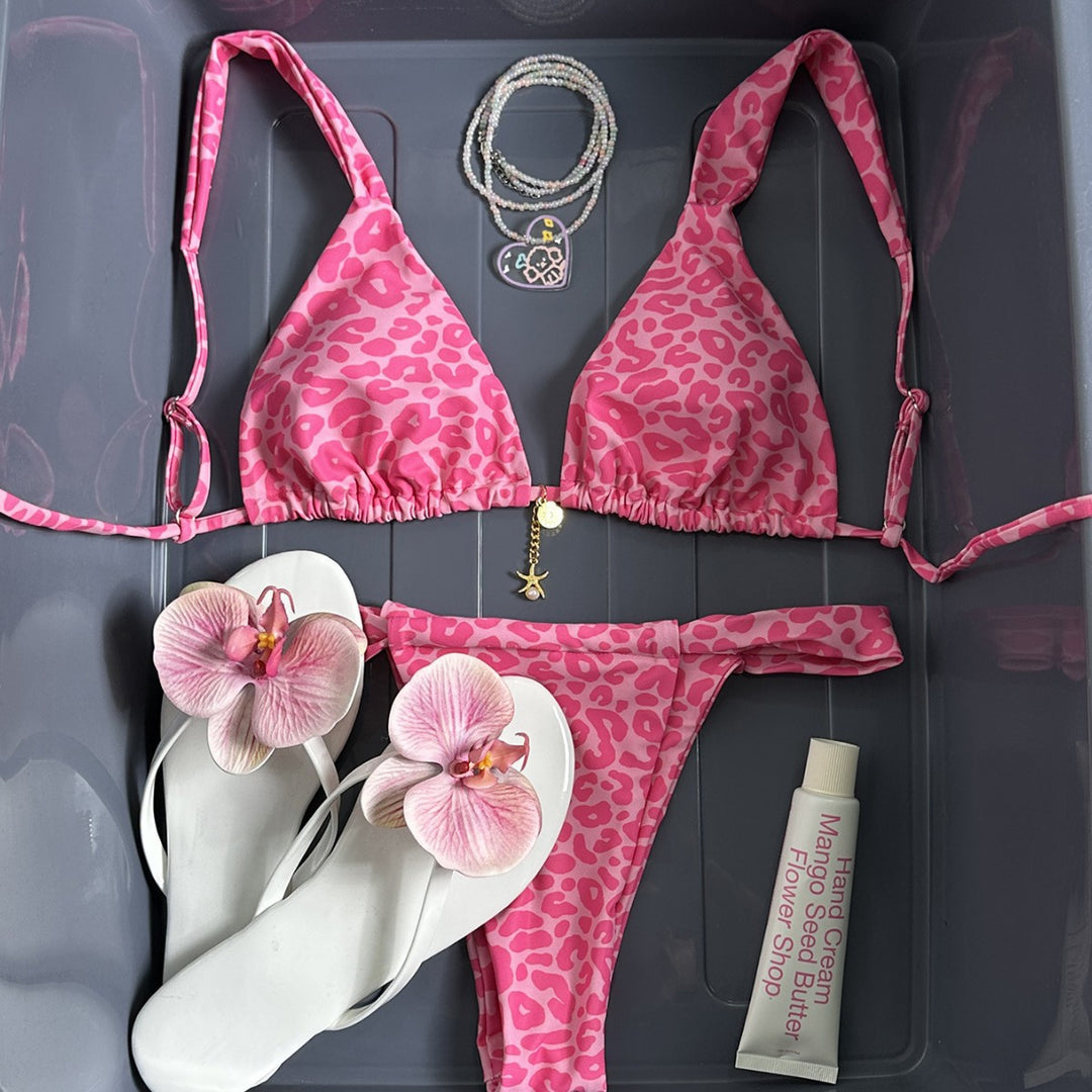 Damen Triangel-Bikini mit Leo-Design und verstellbaren Trägern Drune