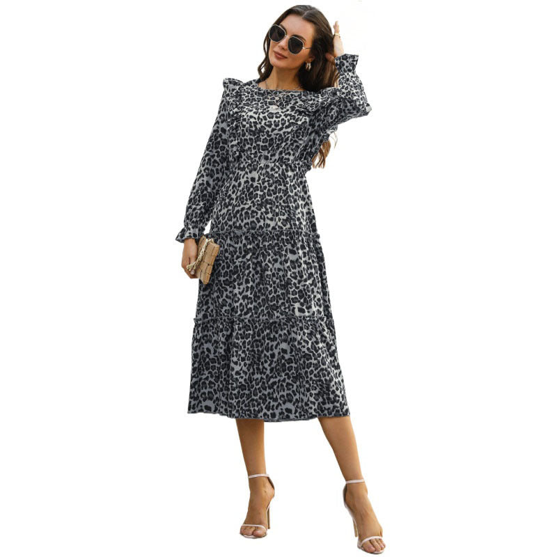 Damen Langes Leopardkleid Drune