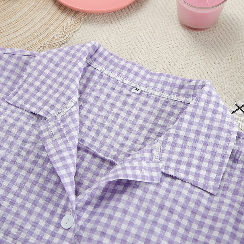 Damen Pyjama-Set mit kariertem Design und kurzen Ärmeln Drune