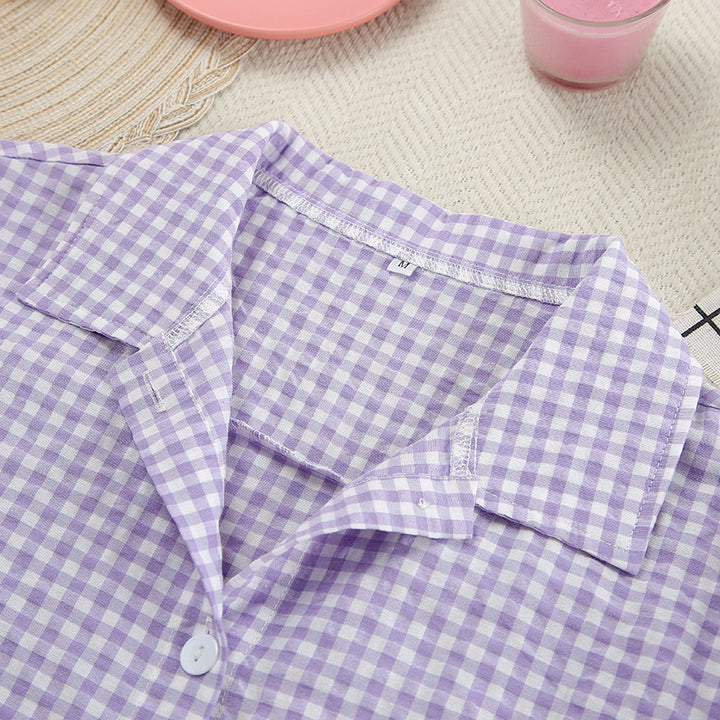 Damen Pyjama-Set mit kariertem Design und kurzen Ärmeln Drune