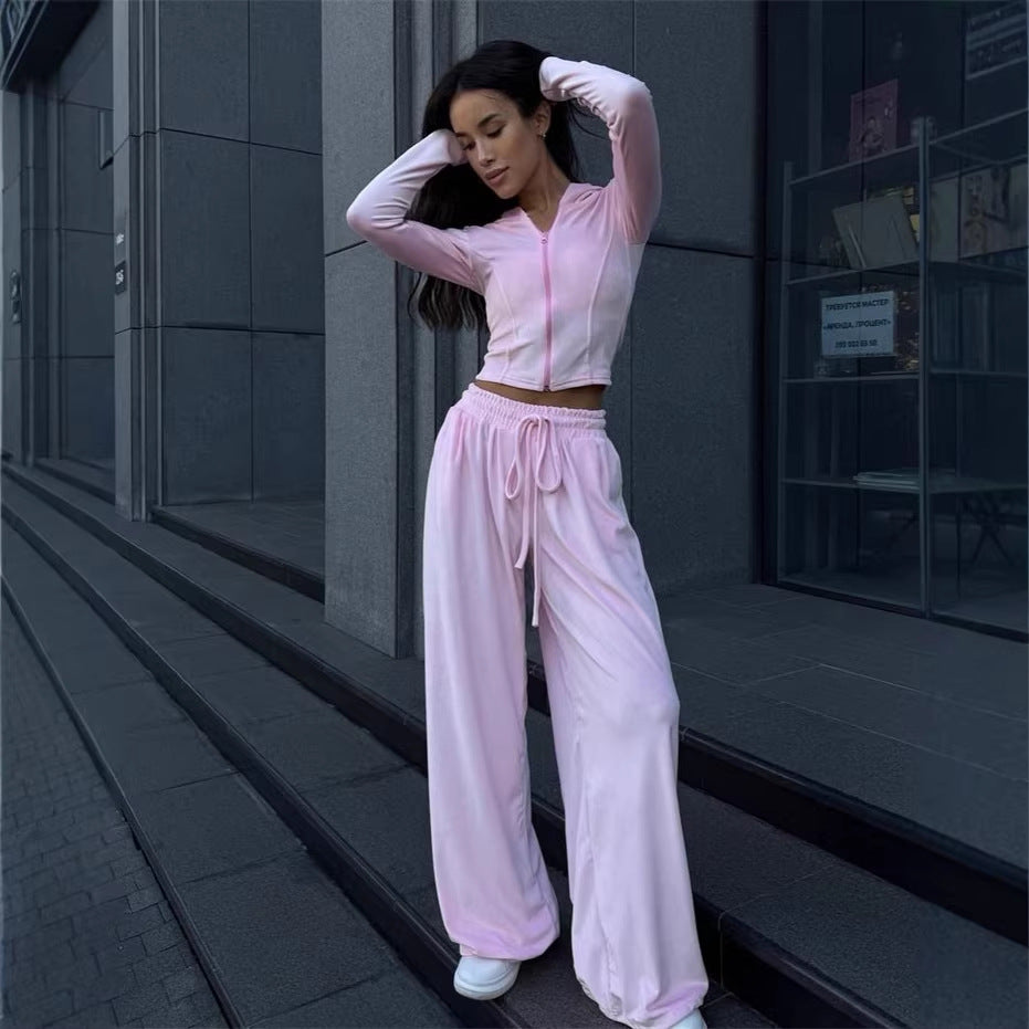 Damen Lounge-Set mit taillierter Kapuzenjacke und extraweiter Palazzo-Jogginghose Drune