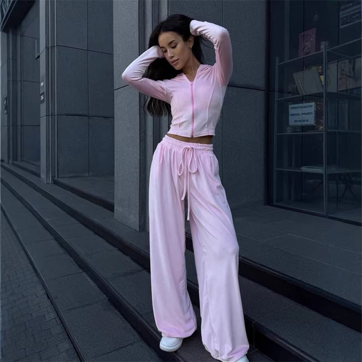 Damen Lounge-Set mit taillierter Kapuzenjacke und extraweiter Palazzo-Jogginghose Drune