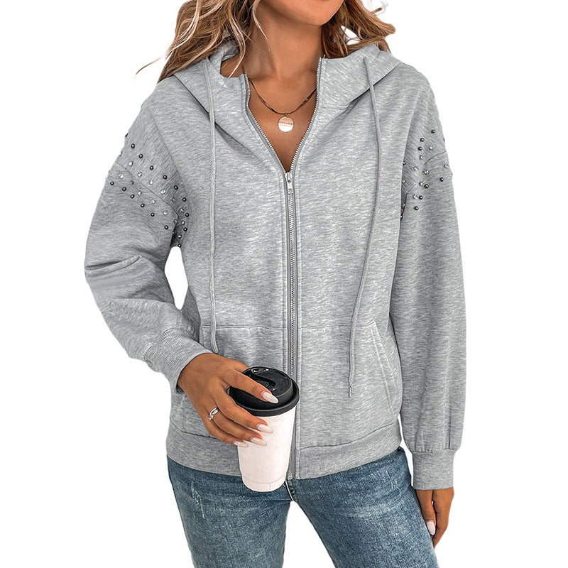 Damen Hoodie mit dekorativen Nieten und lässigem Schnitt Drune