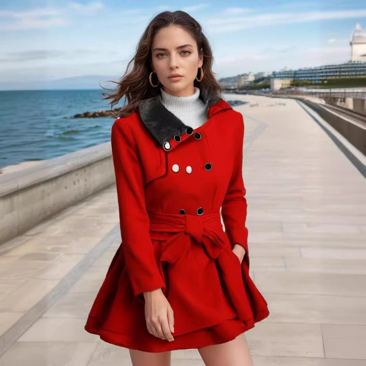 Damen modischer Trenchcoat mit weichem Kragen und schwingendem Schnitt Drune