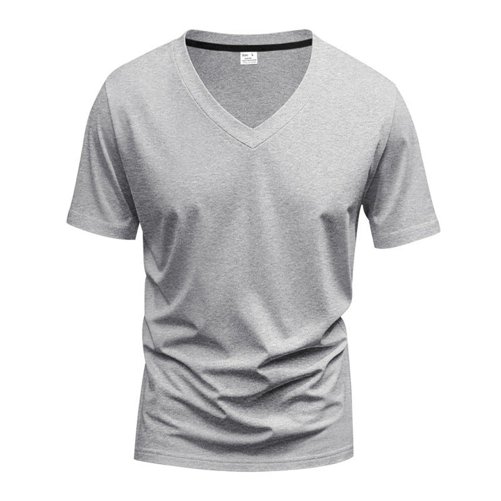 Herren nan klassisches V-Ausschnitt T-Shirt aus feinem Baumwolljersey mit verstärktem Nackenband und Doppelnaht Drune