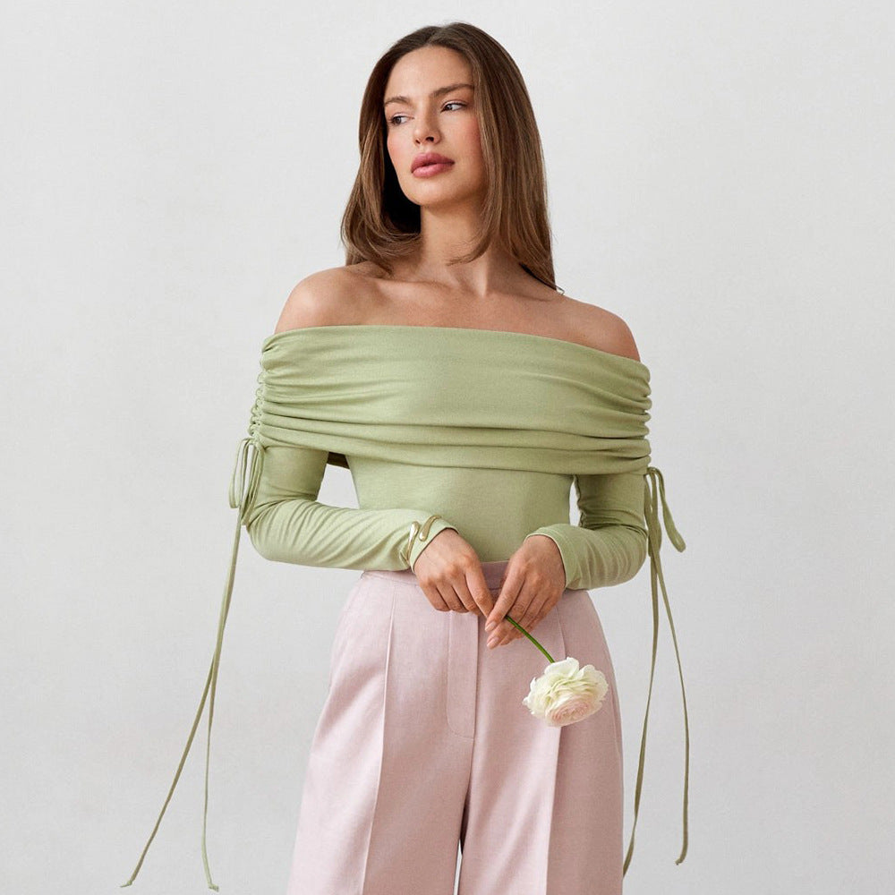 Damen Off-Shoulder Oberteil mit eleganter Raffung Drune