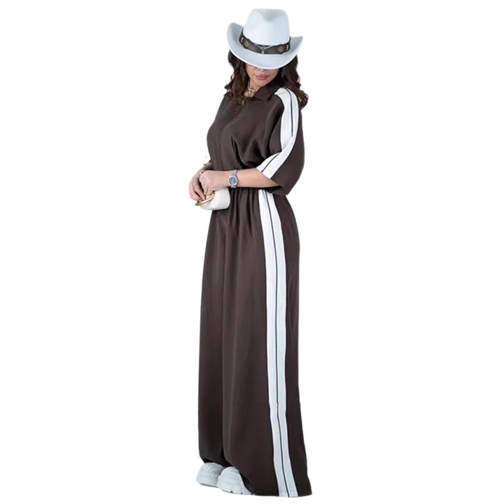 Damen Langer Jumpsuit mit Taillengebund und Kontraststreifen