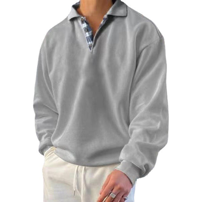 Herren nan lässiger Pullover mit Polokragen und verdeckter Karo-Innenseele aus Baumwollmischung Drune