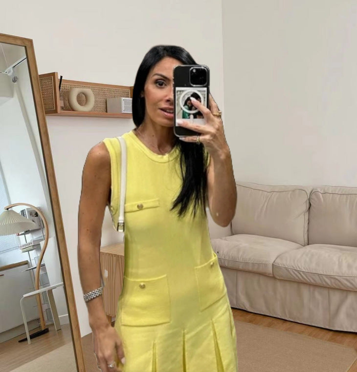 Damen Kurzärmeliges Knopfkleid mit aufgesetzten Taschen Drune