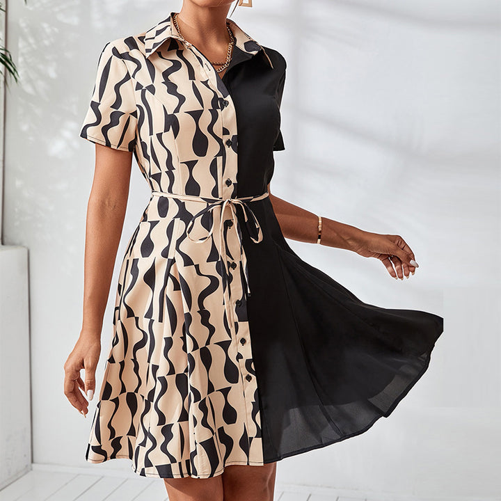 Damen Hemdkleid mit modernem Mustermix und taillierbarem Gürtel Drune