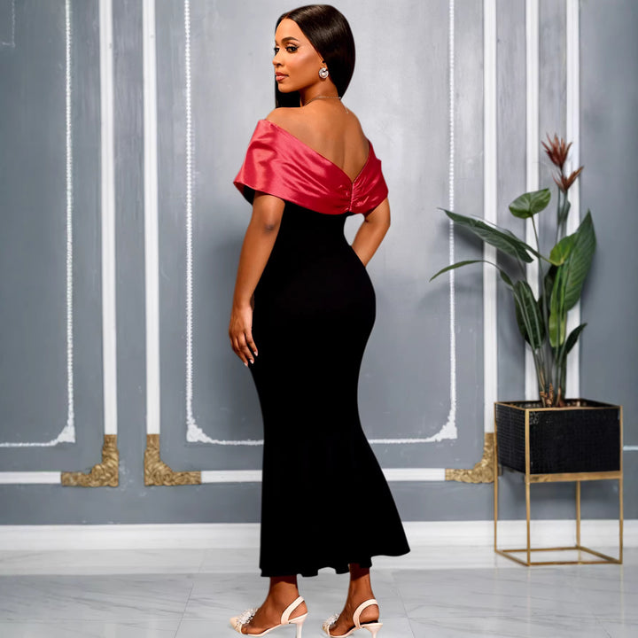 Damen elegantes schulterfreies Maxikleid mit voluminösen Rüschen Drune