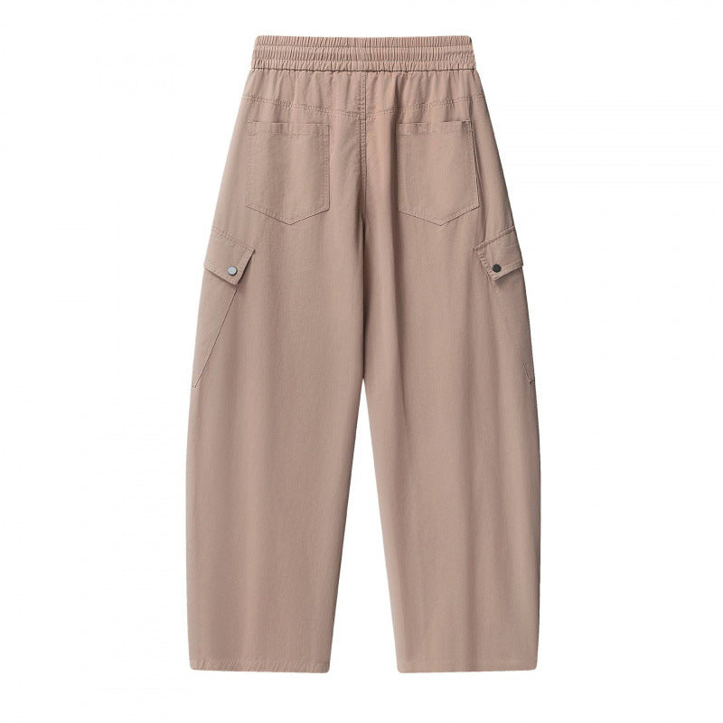 Unisex Lockere Cargo-Hose mit elastischem Bund, Tunnelzug und aufgesetzten Klappentaschen Drune